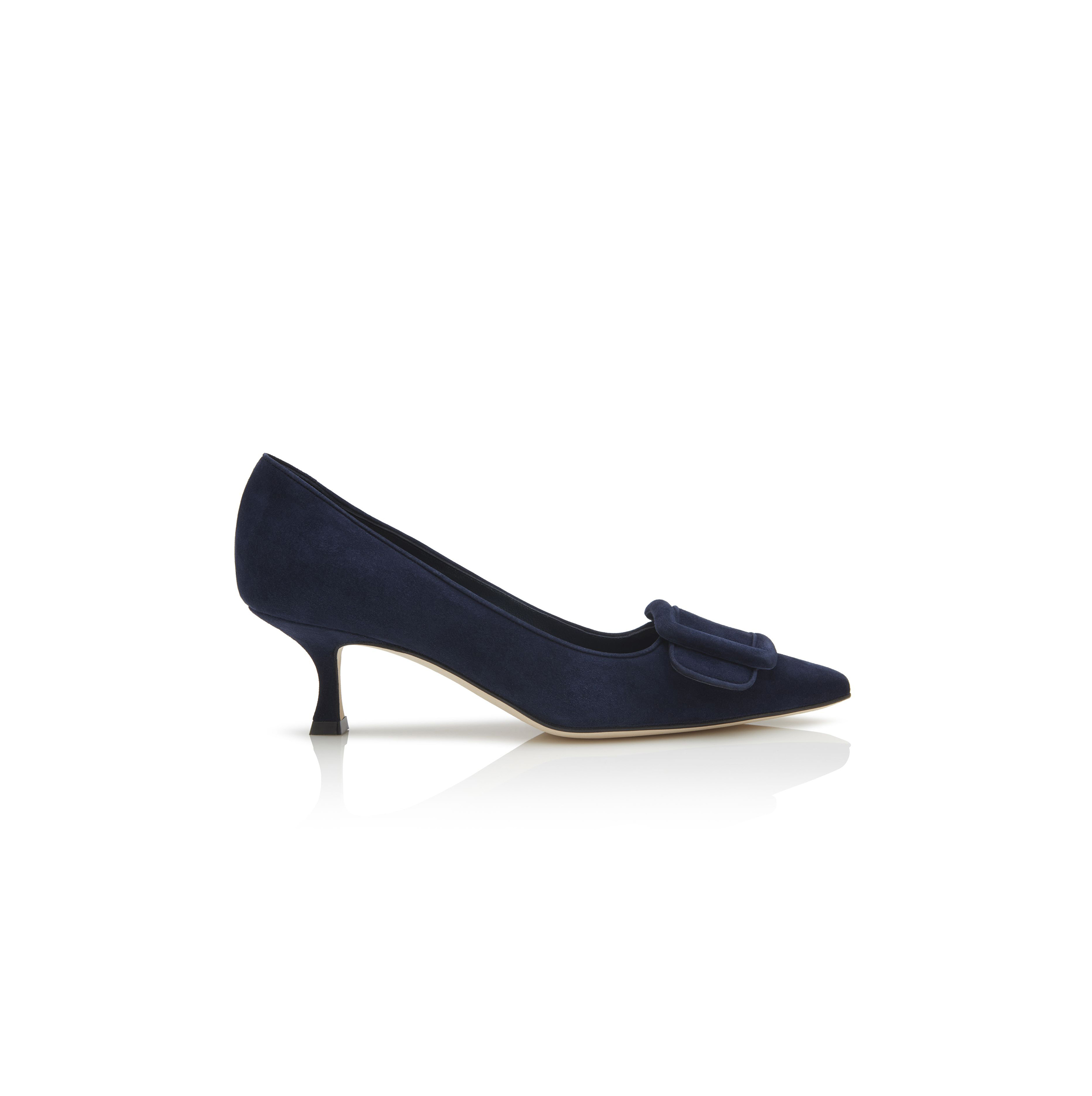 MANOLO BLAHNIK MAYSALEPUMP 50 NAVY BLUE SUEDE BUCKLE DETAIL PUMPS 219-0173-0008
